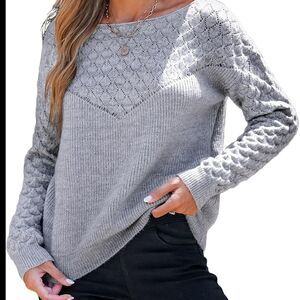 Cupshe Gray Crew Neck Sweater with Textured Pattern